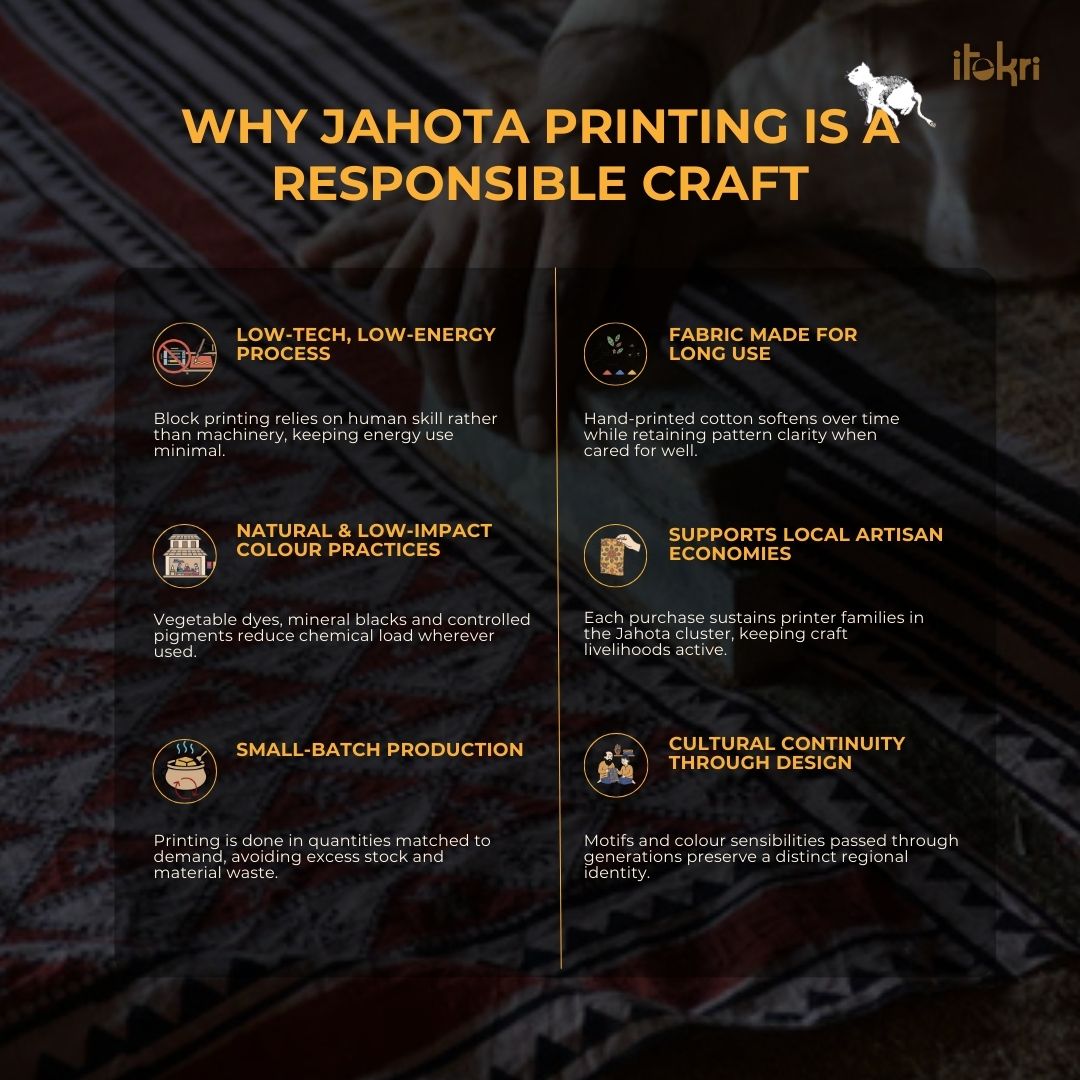 Natural dyed pure mul cotton hand block print jahota fabric