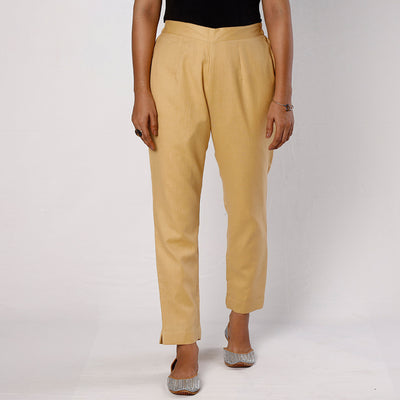 Navajo yellow flex cotton tapered casual pant for women