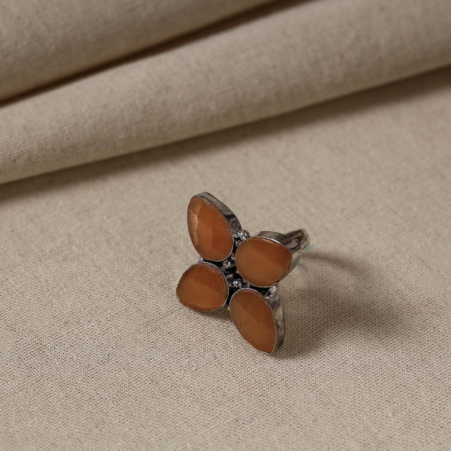 Buy Antique Silver Finish Oxidised Brass Base Stone Work Ring (Adjustable) Online at iTokri.com