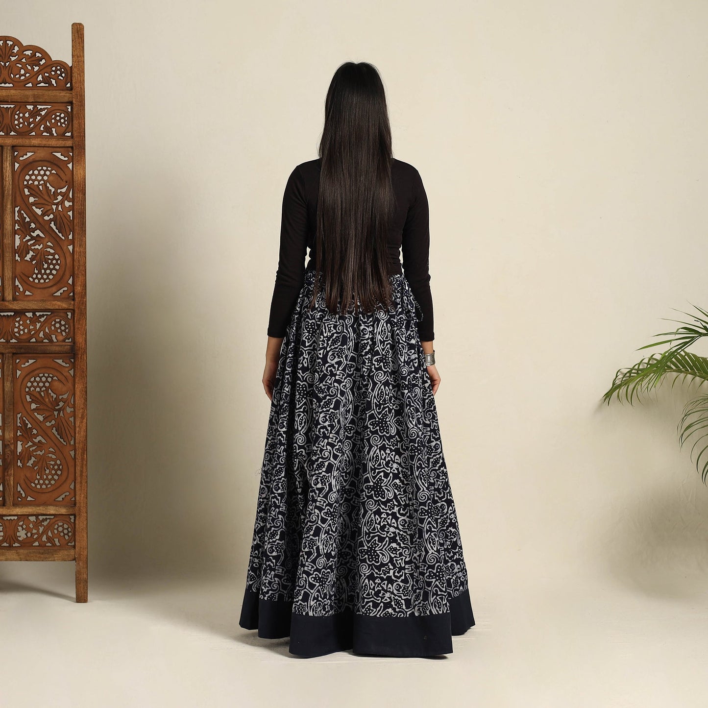 Navy Blue 24 Kali Patchwork Batik Print Cotton Long Skirt