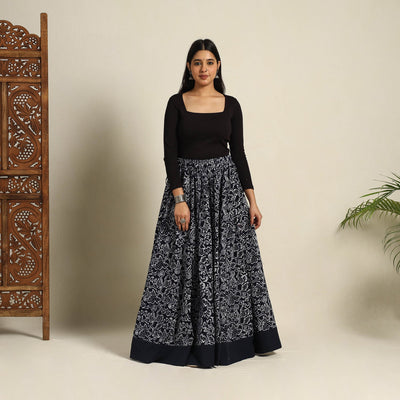 Navy Blue 24 Kali Patchwork Batik Print Cotton Long Skirt