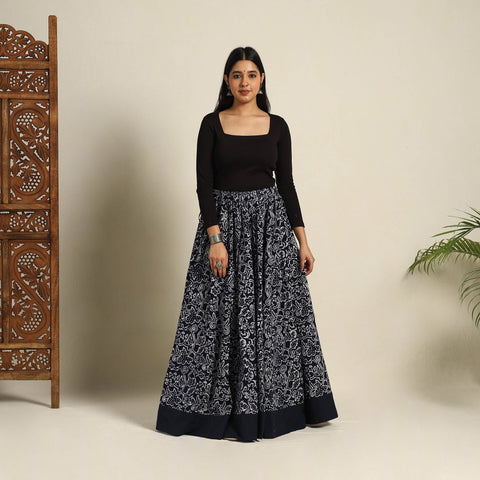 Navy Blue 24 Kali Patchwork Batik Print Cotton Long Skirt