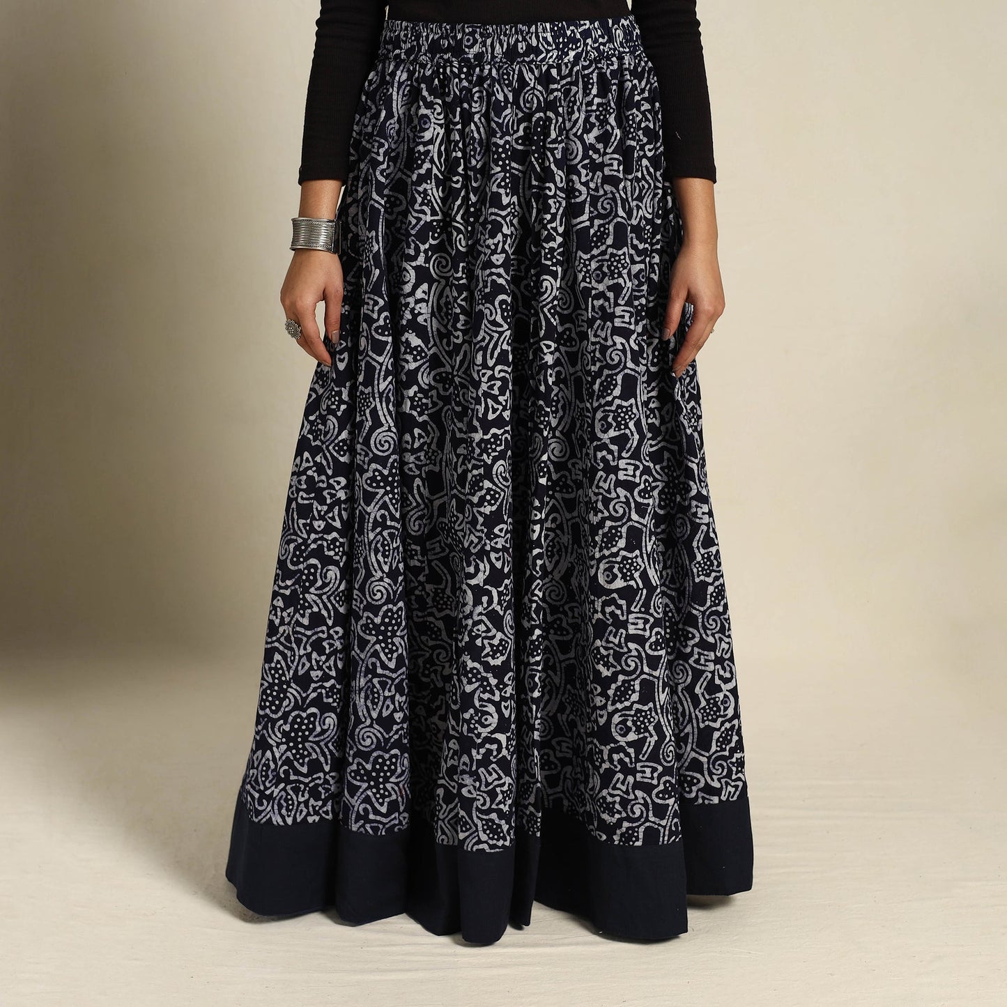 Navy Blue 24 Kali Patchwork Batik Print Cotton Long Skirt