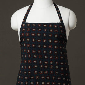 Navy Blue Ajrakh Block Printed Cotton Apron with Pocket 