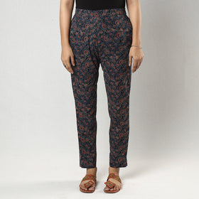 Buy Navy Blue Ajrakh Block Printing Cotton Tapered Casual Pant for Women Online at iTokri.com