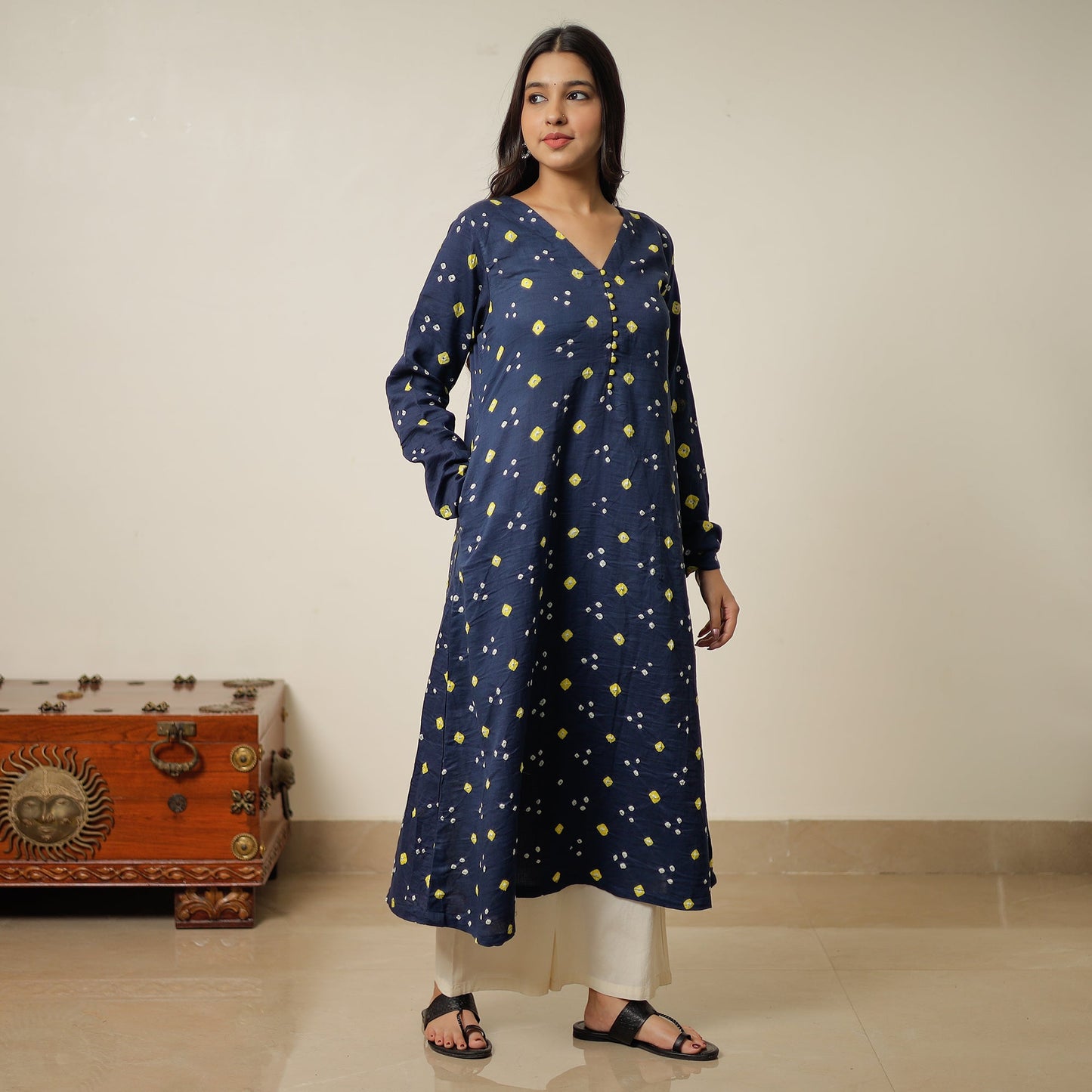 Buy Bandhani Tie-Dye Cotton A-Line Kurta for Women