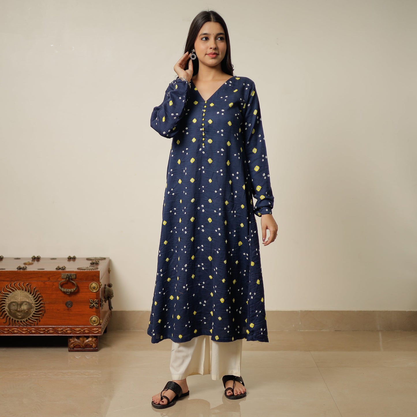 Buy Bandhani Tie-Dye Cotton A-Line Kurta for Women