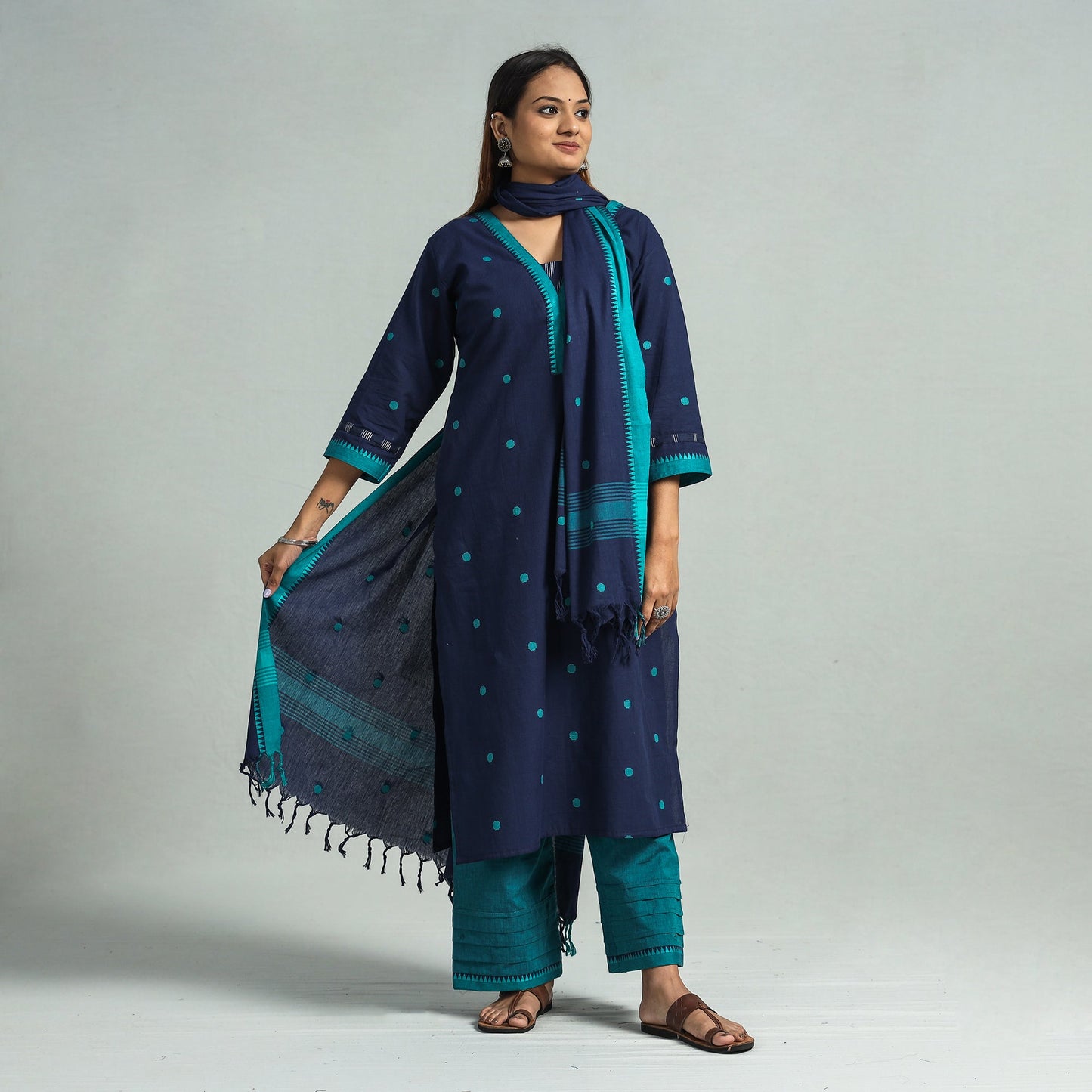 Navy blue - dharwad cotton kurta with palazzo & dupatta set