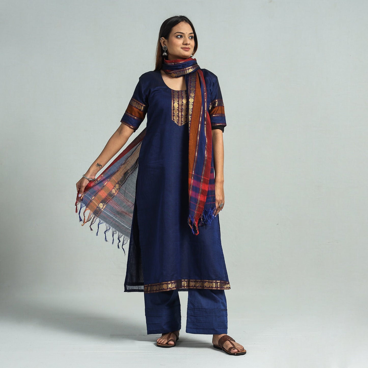 Navy blue - dharwad cotton kurta with palazzo & dupatta set