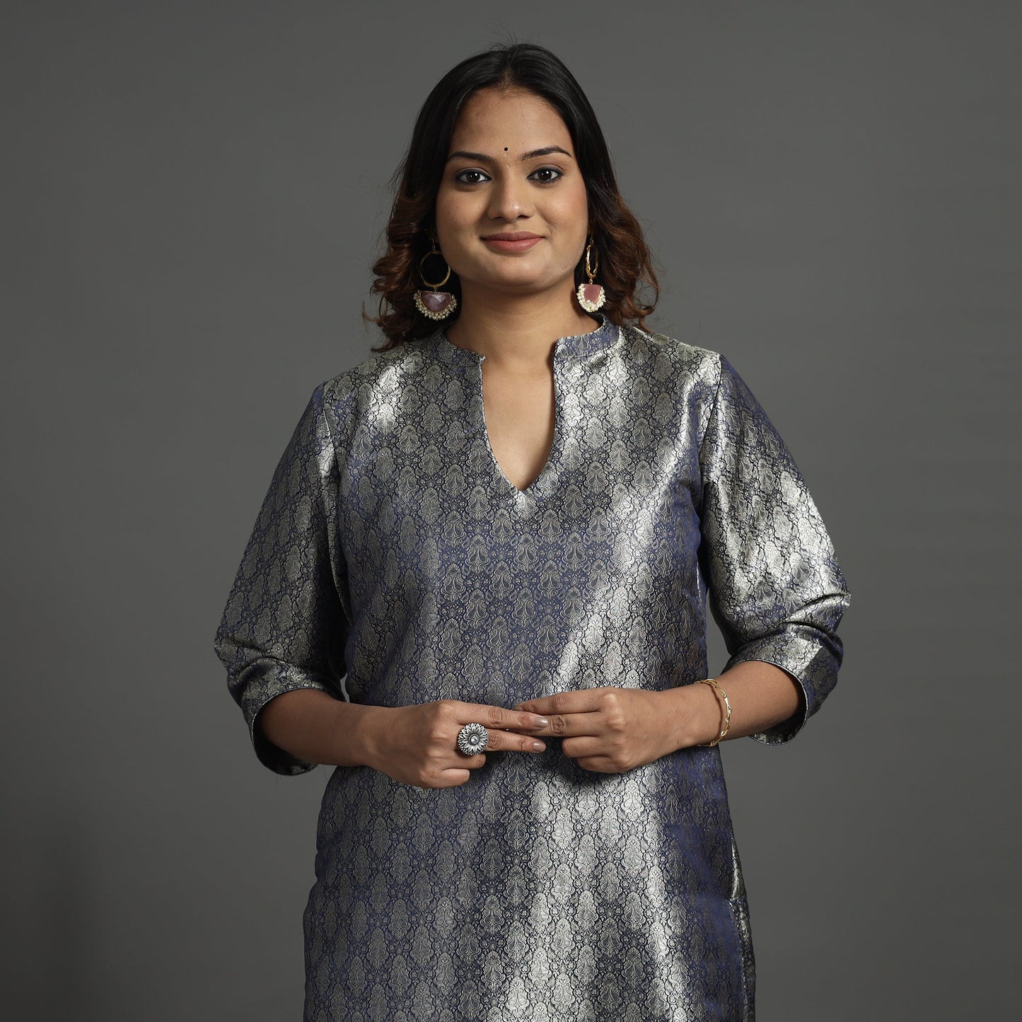 Navy blue - elegant banarasi brocade silk kurta with pant