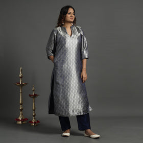 Navy blue - elegant banarasi brocade silk kurta with pant