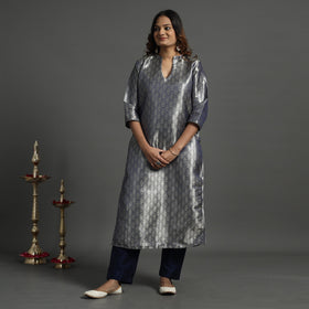 Navy blue - elegant banarasi brocade silk kurta with pant