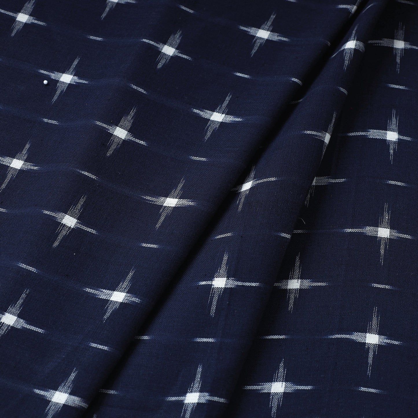 Navy Blue Handloom Cotton Pochampally Double Ikat Fabric