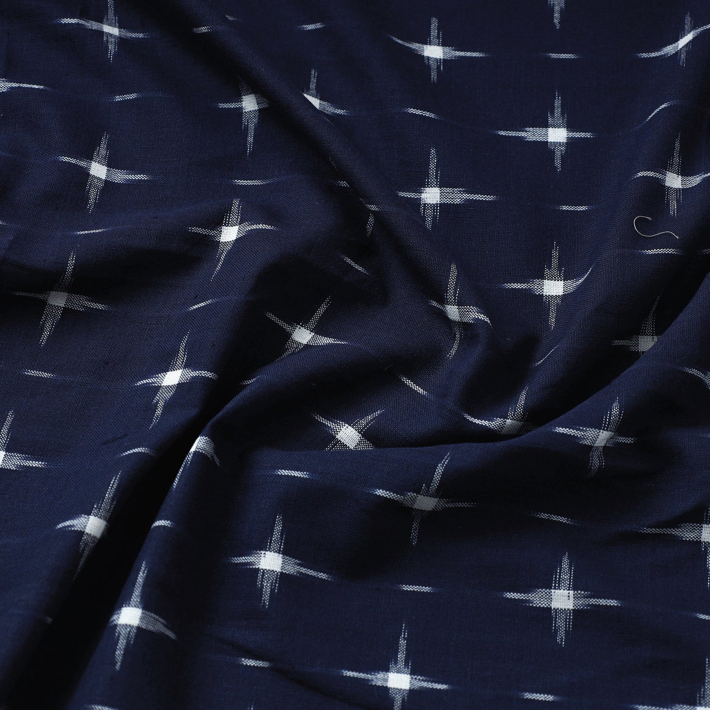 Navy Blue Handloom Cotton Pochampally Double Ikat Fabric