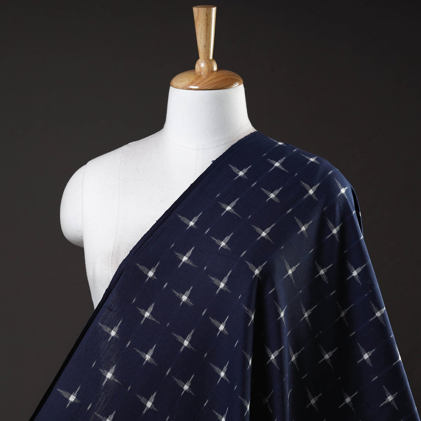 Navy Blue Handloom Cotton Pochampally Double Ikat Fabric