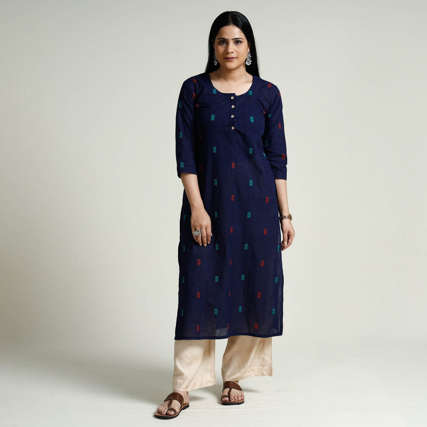  Jacquard Cotton Long Kurta for Women
