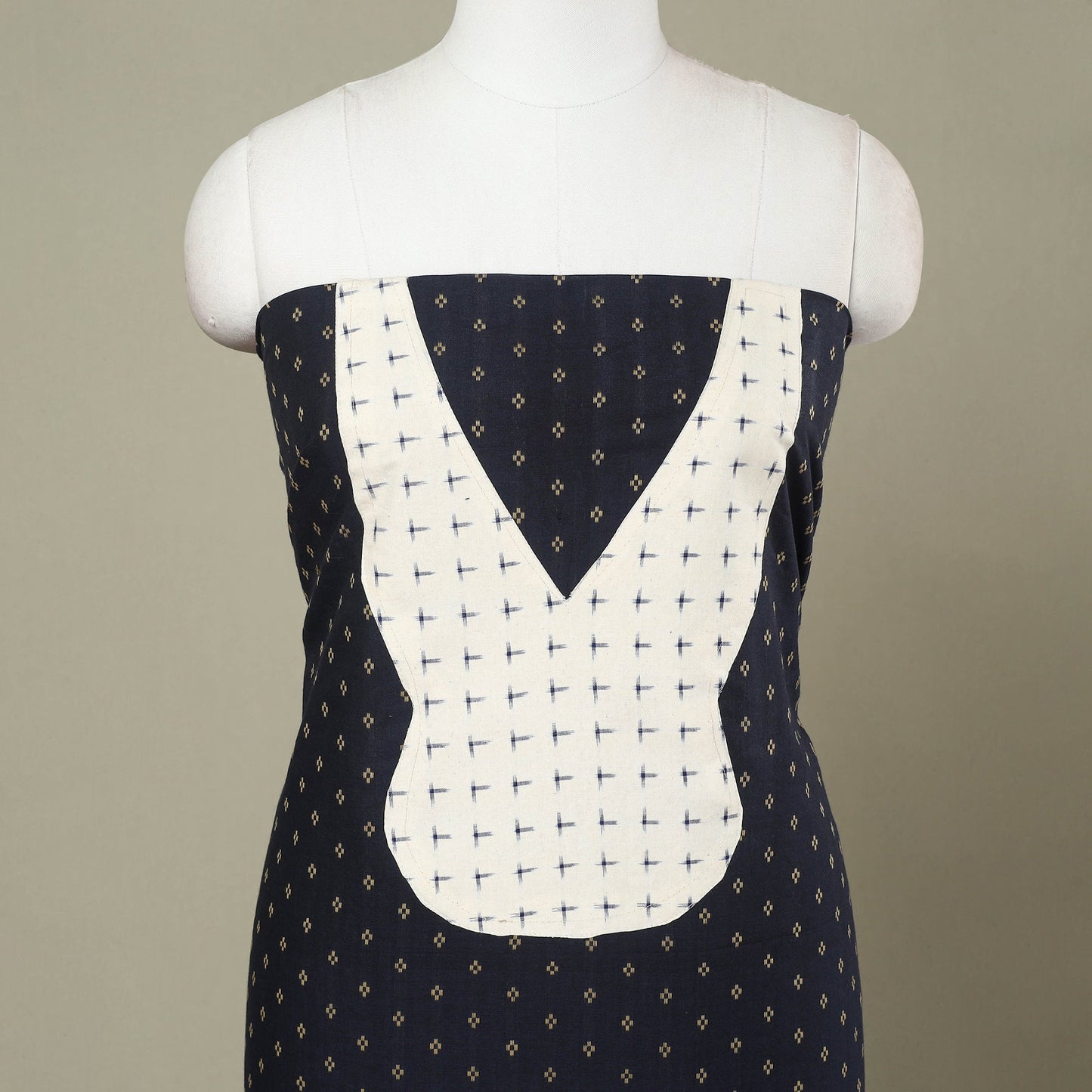 Buy Navy Blue Jacquard Patchwork Cotton Kurta Material