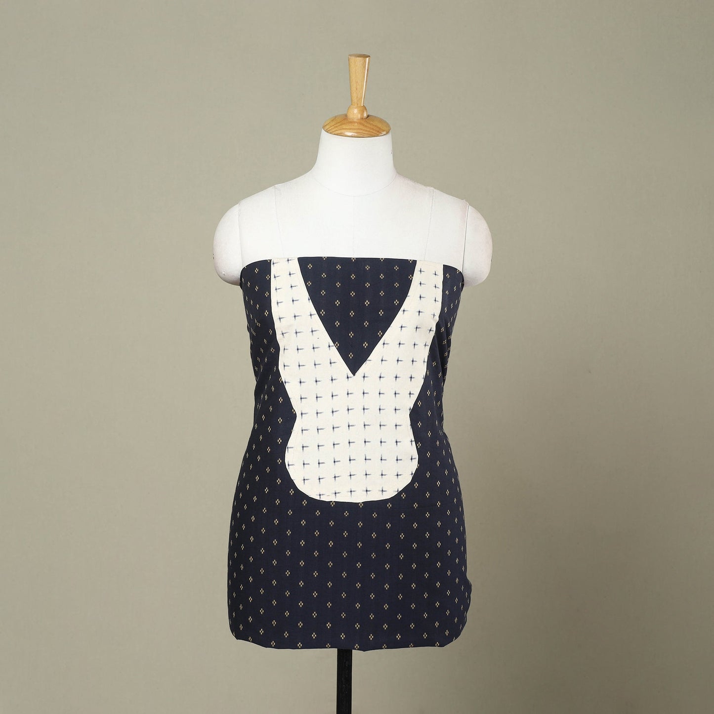 Buy Navy Blue Jacquard Patchwork Cotton Kurta Material