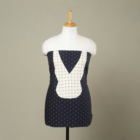 Buy Navy Blue Jacquard Patchwork Cotton Kurta Material