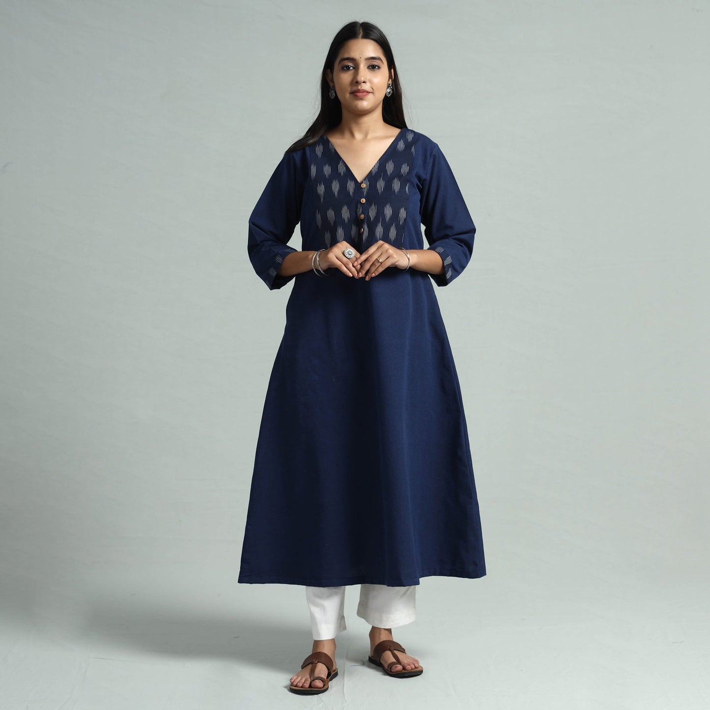 Buy Jhiri Handloom Cotton Ikat Patchwork Long Kurta Online l iTokri.com