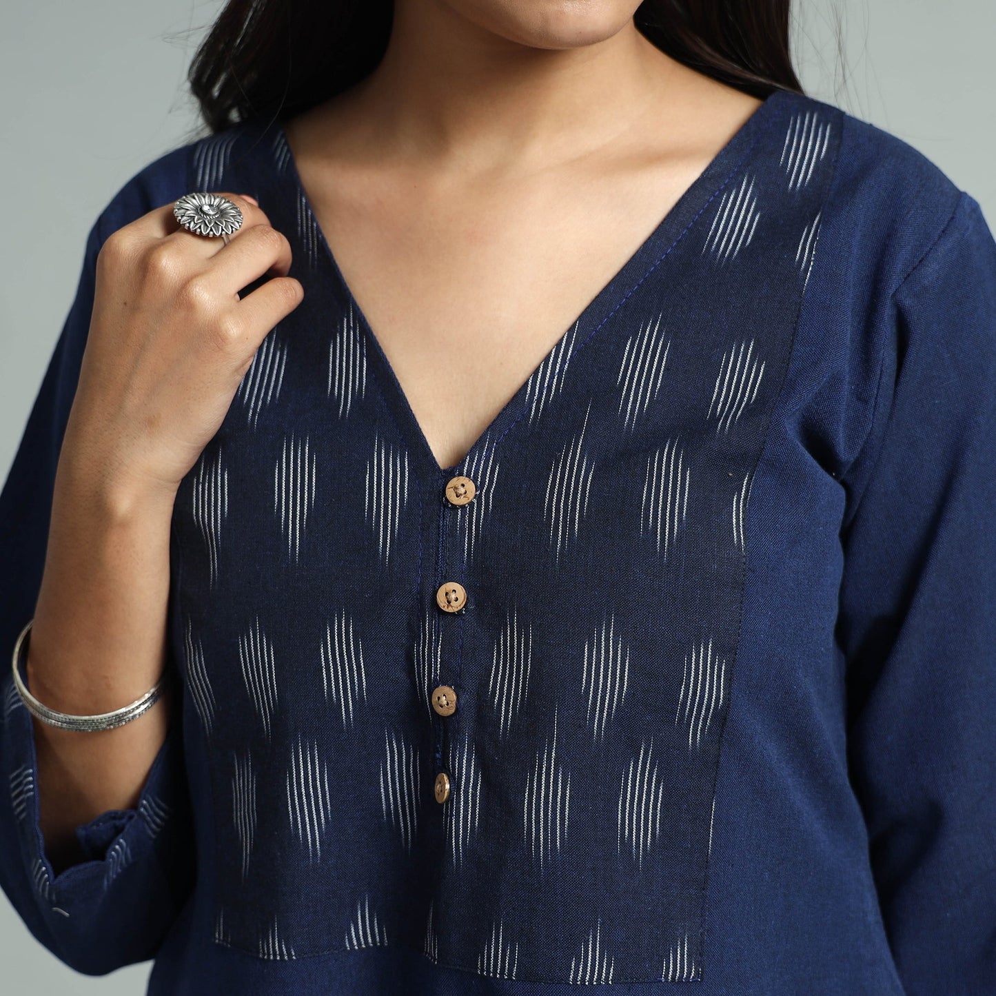 Buy Jhiri Handloom Cotton Ikat Patchwork Long Kurta Online l iTokri.com