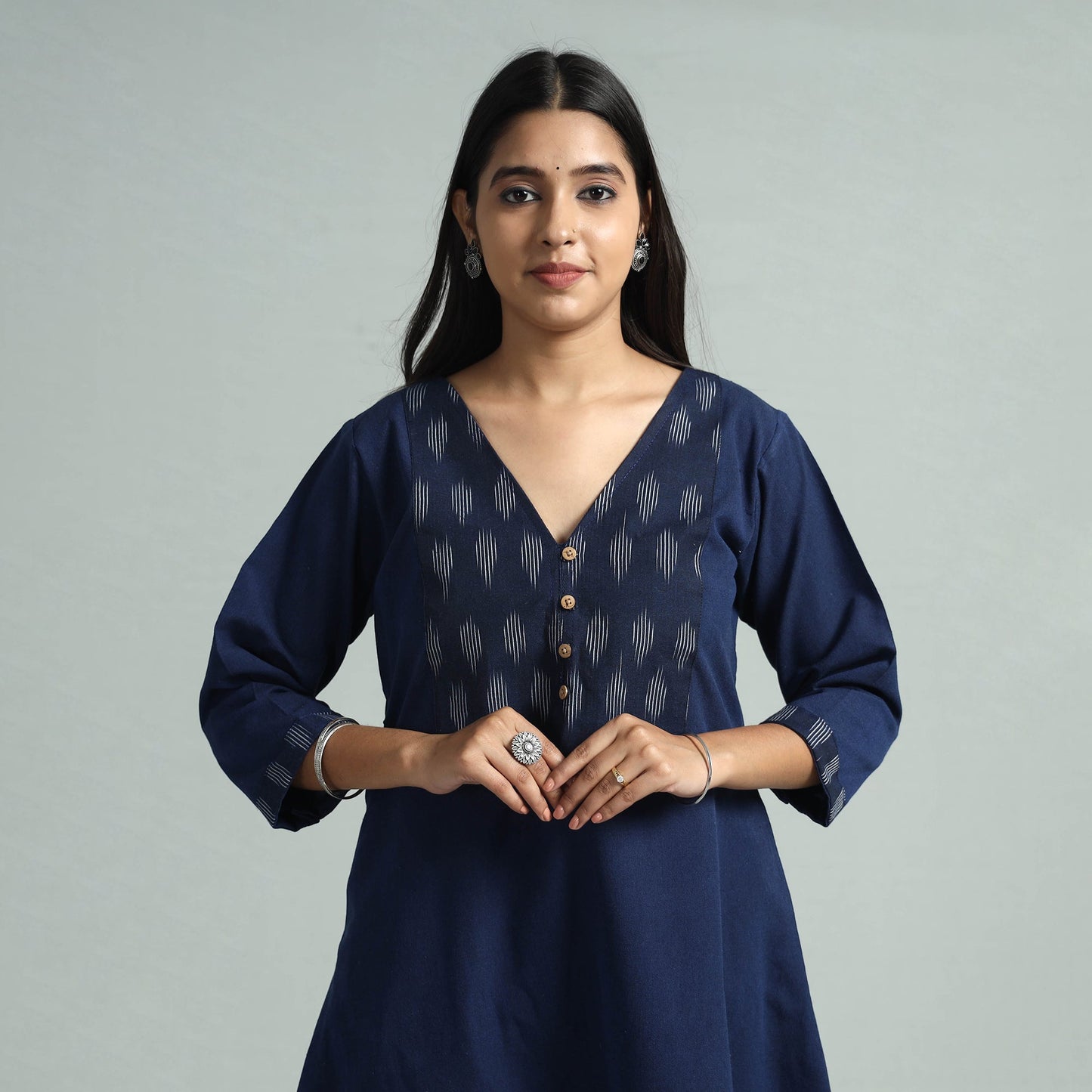 Buy Jhiri Handloom Cotton Ikat Patchwork Long Kurta Online l iTokri.com