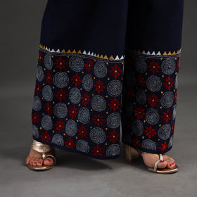 Navy blue - kantha hand embroidery palazzo in cotton 05