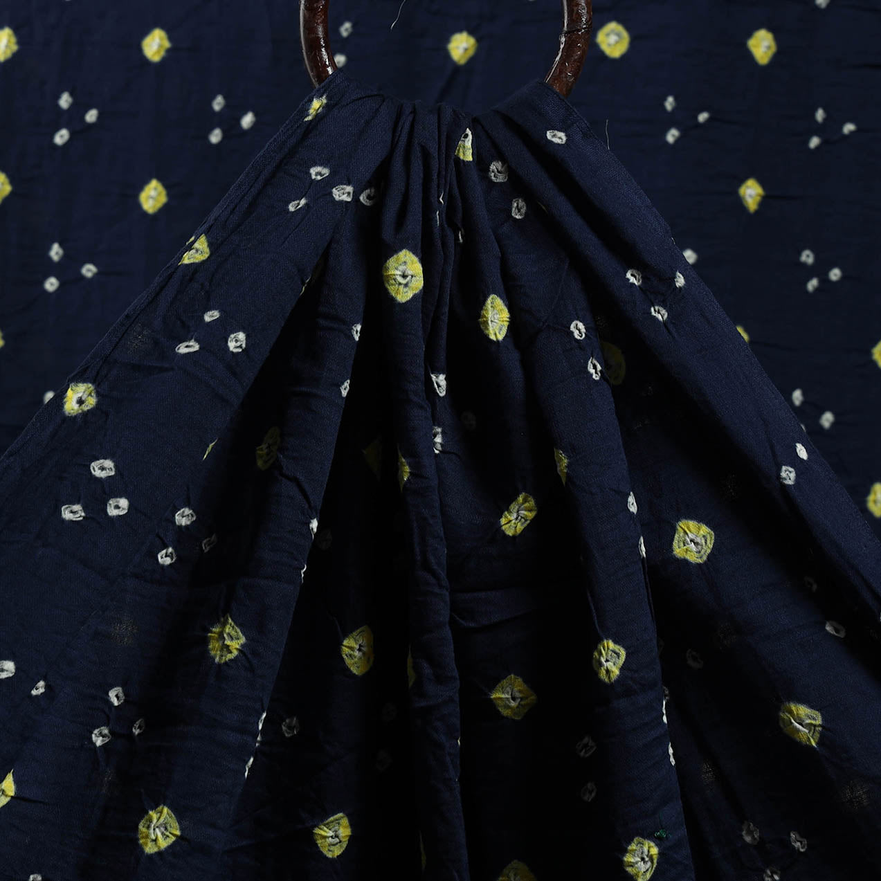 Navy Blue Kutch Tie-Dye Satin Cotton Bandhani Fabric Online