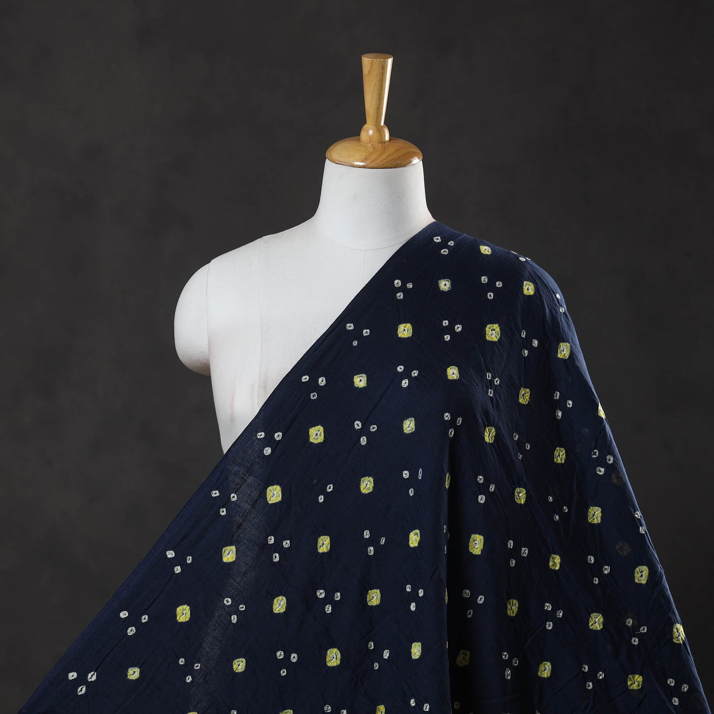 Navy Blue Kutch Tie-Dye Satin Cotton Bandhani Fabric Online