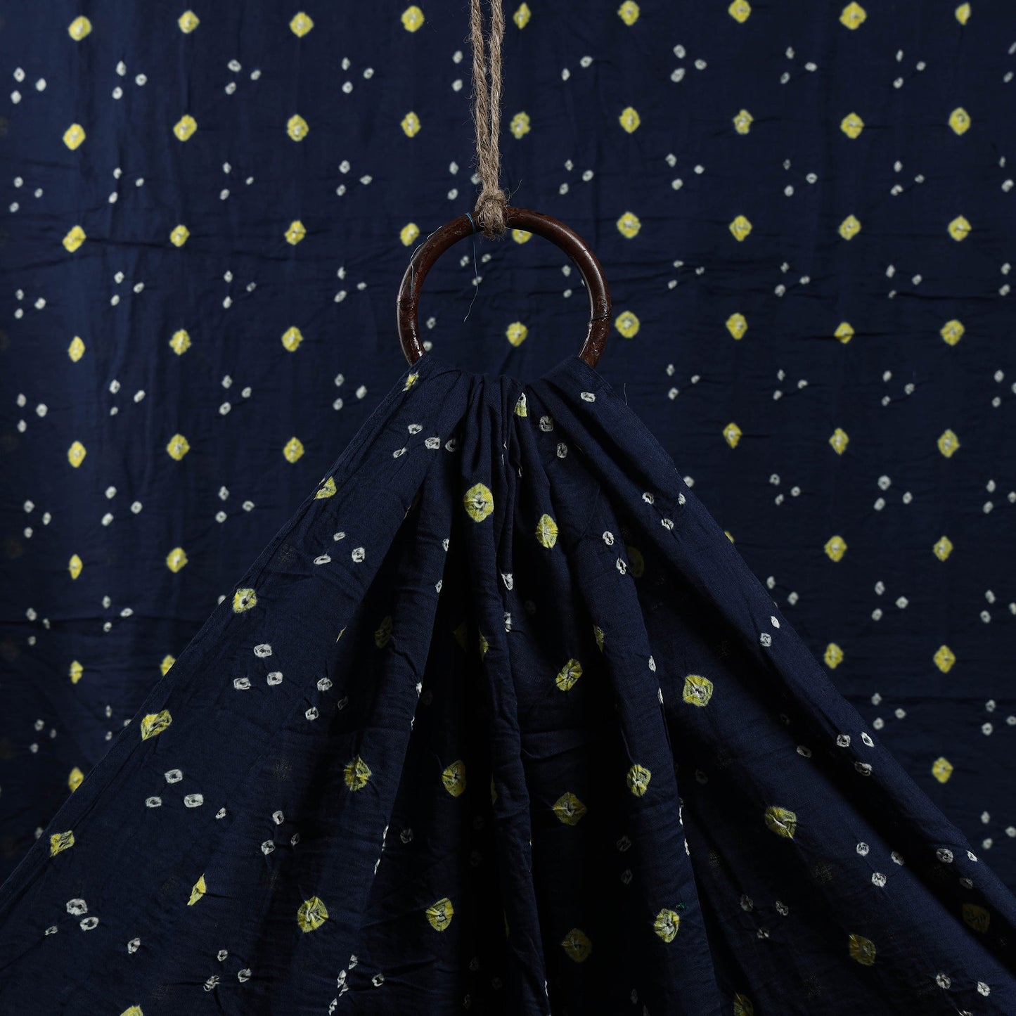 Navy Blue Kutch Tie-Dye Satin Cotton Bandhani Fabric Online