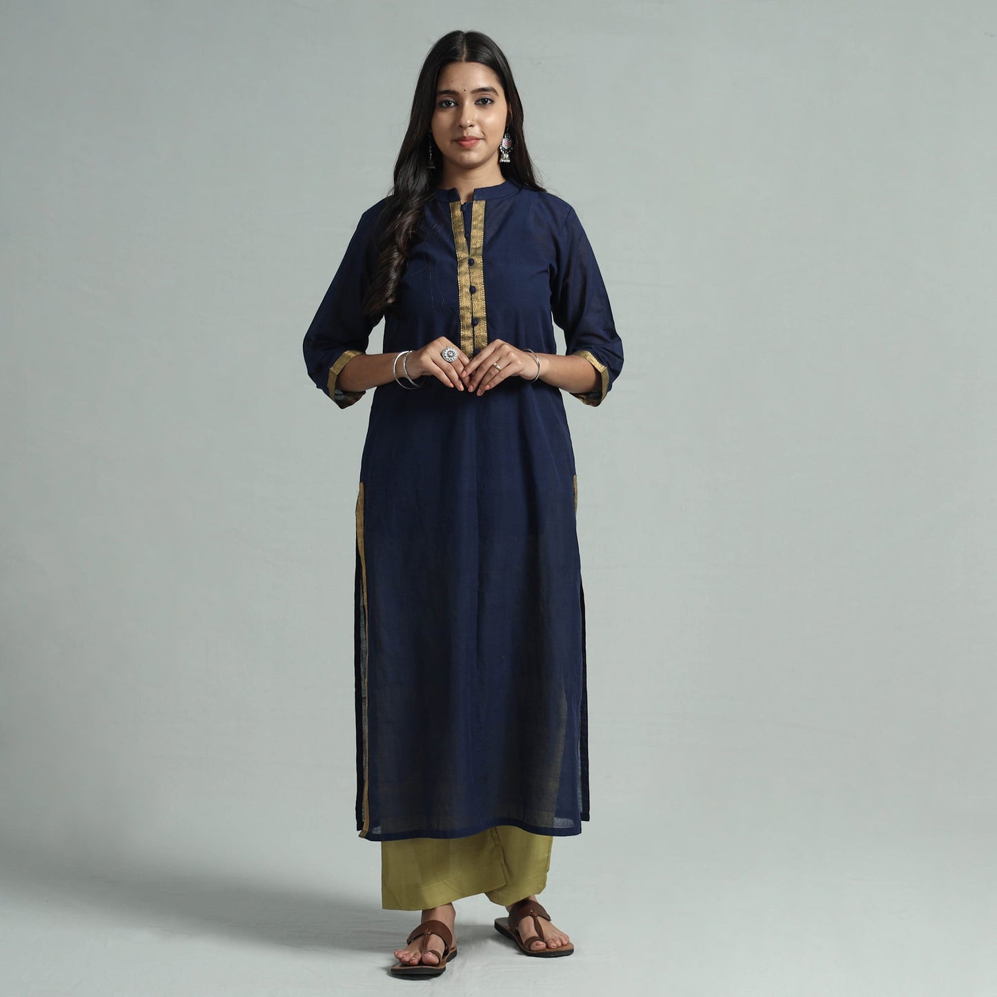 Buy Mangalagiri Handloom Cotton Kurta with Palazzo & Dupatta Set Online at iTokri.com