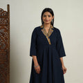 Mehfil Mosaic Cotton Flared Navy Blue Jacquard Kurta for Women