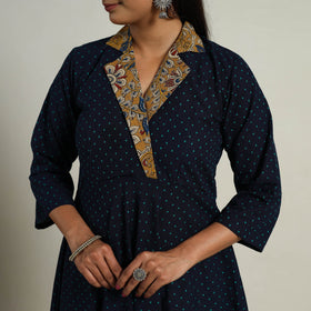 Mehfil Mosaic Cotton Flared Navy Blue Jacquard Kurta for Women