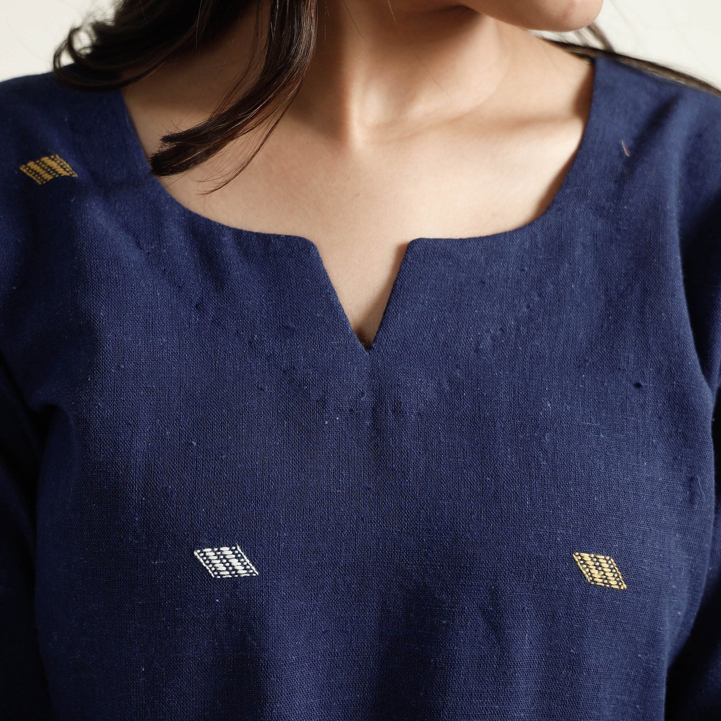 Red Organic Kala Cotton Handloom Small Buti Long Kurta for Women