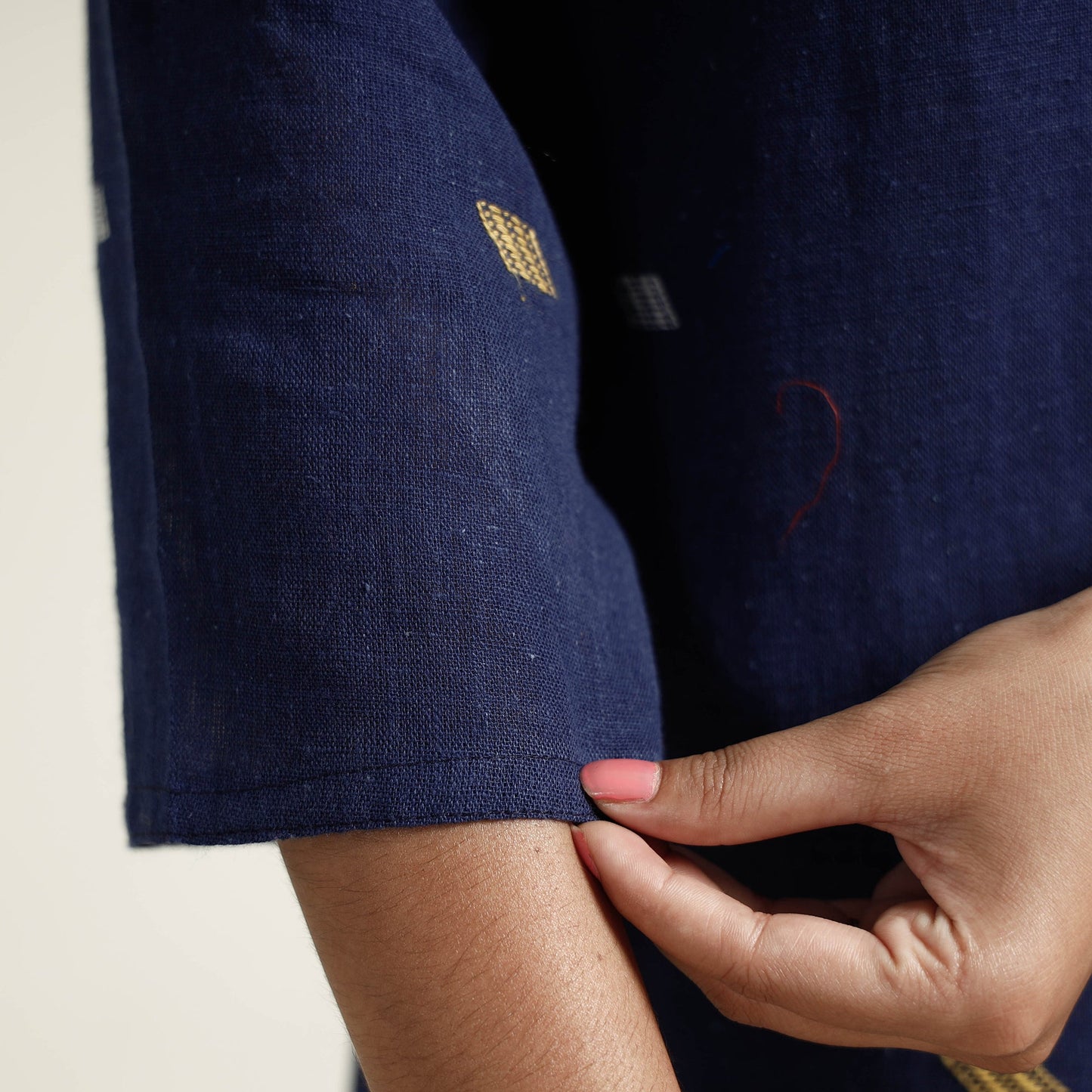 Red Organic Kala Cotton Handloom Small Buti Long Kurta for Women