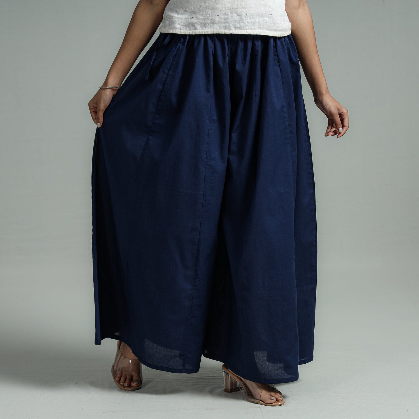 Navy blue - plain dyed cotton flared palazzo - handcrafted