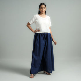 Navy blue - plain dyed cotton flared palazzo - handcrafted