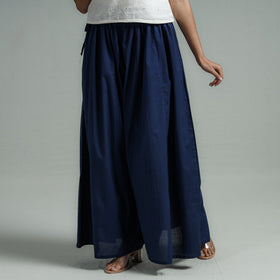 Navy blue - plain dyed cotton flared palazzo - handcrafted