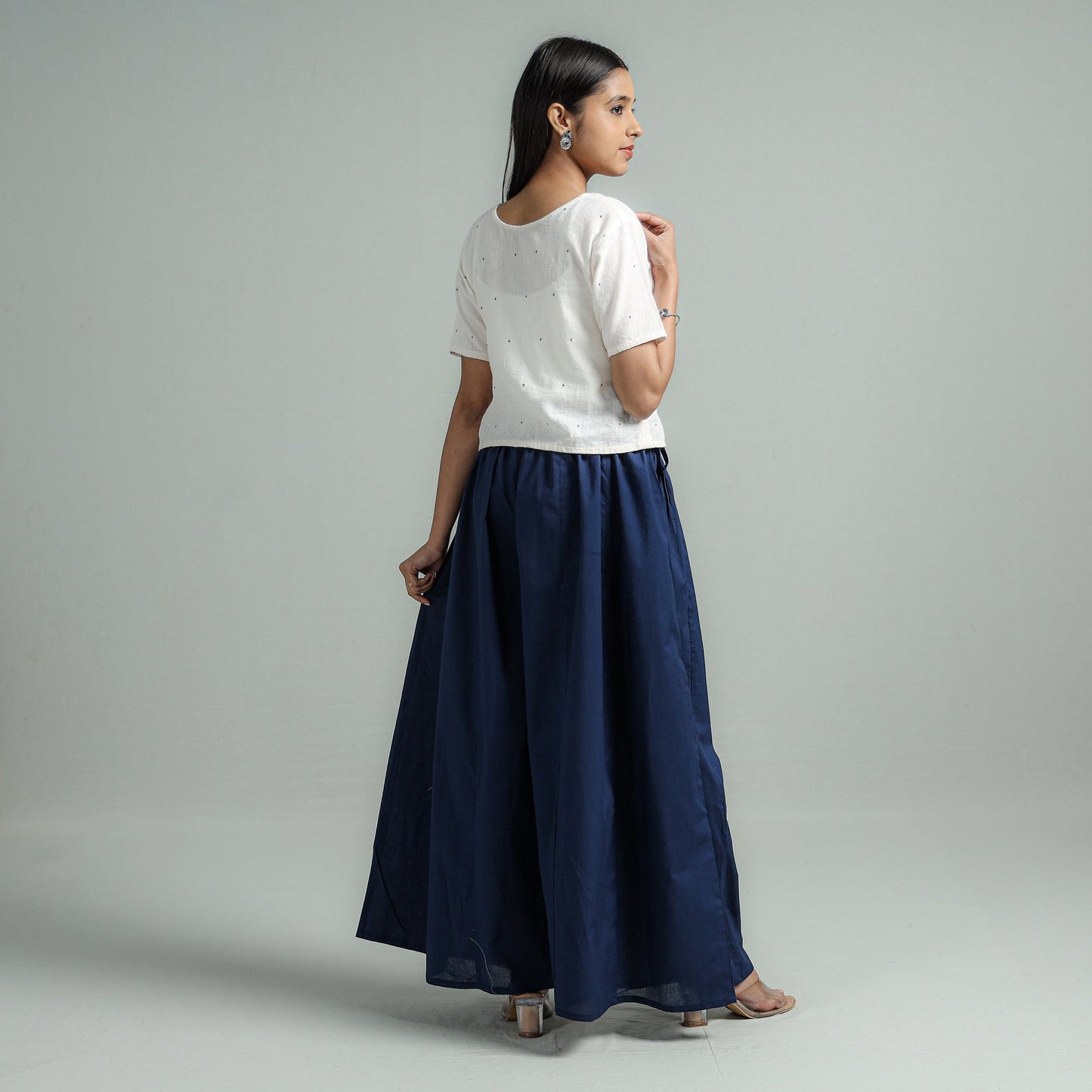 Navy blue - plain dyed cotton flared palazzo - handcrafted
