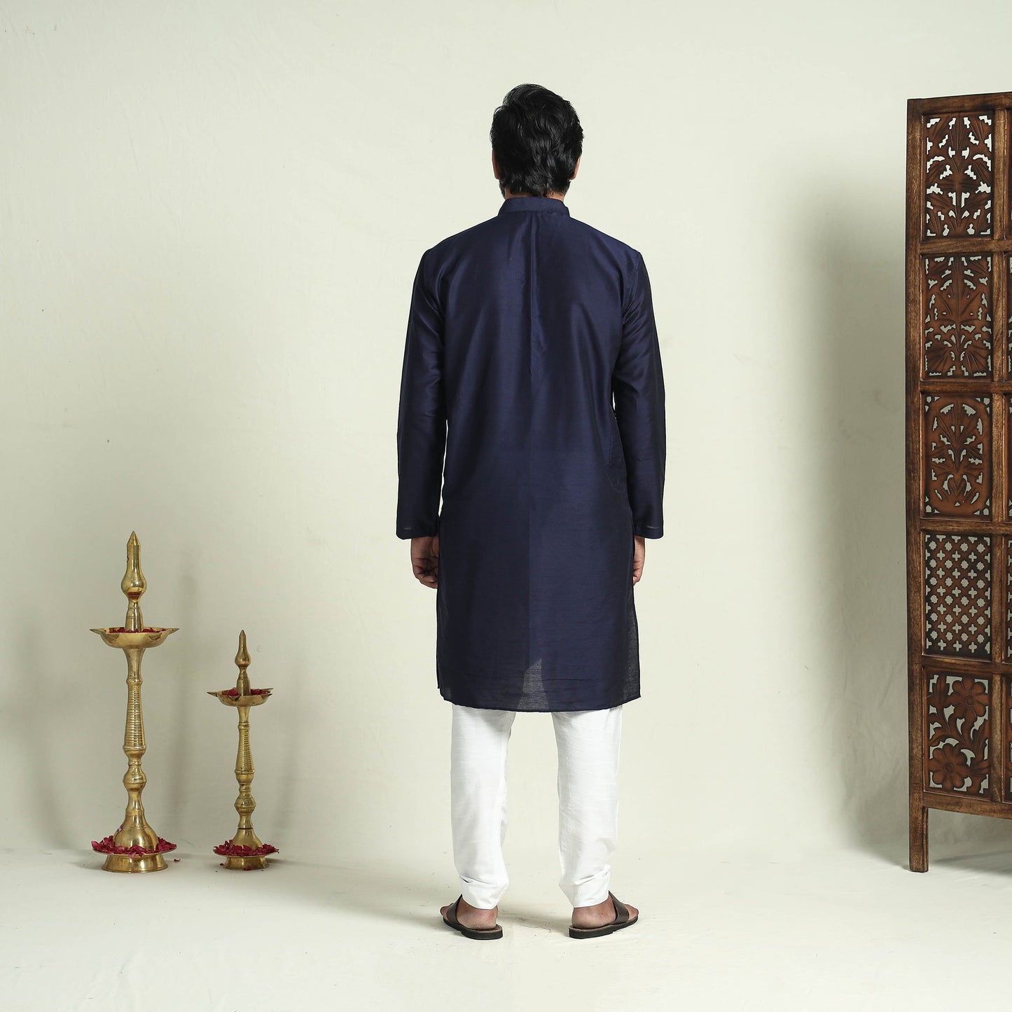 Buy Plain Dyed Slub Silk Men Long Kurta Online at iTokri.com