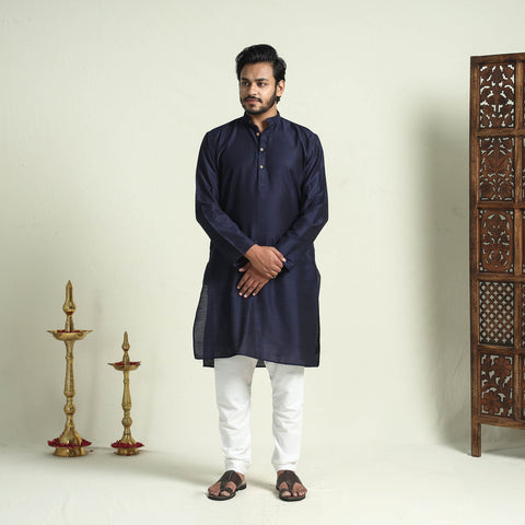 Buy Plain Dyed Slub Silk Men Long Kurta Online at iTokri.com
