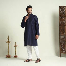 Buy Plain Dyed Slub Silk Men Long Kurta Online at iTokri.com