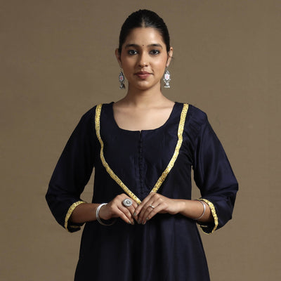 Buy Plain Solid Slub Silk Kurta with Beadwork Hand Embroidery Lace Online at iTokri.com