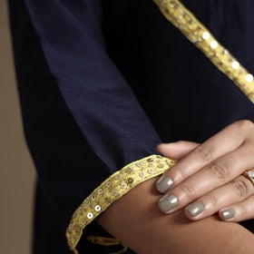 Buy Plain Solid Slub Silk Kurta with Beadwork Hand Embroidery Lace Online at iTokri.com