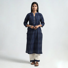 Navy blue - pochampally ikat weave cotton kurta