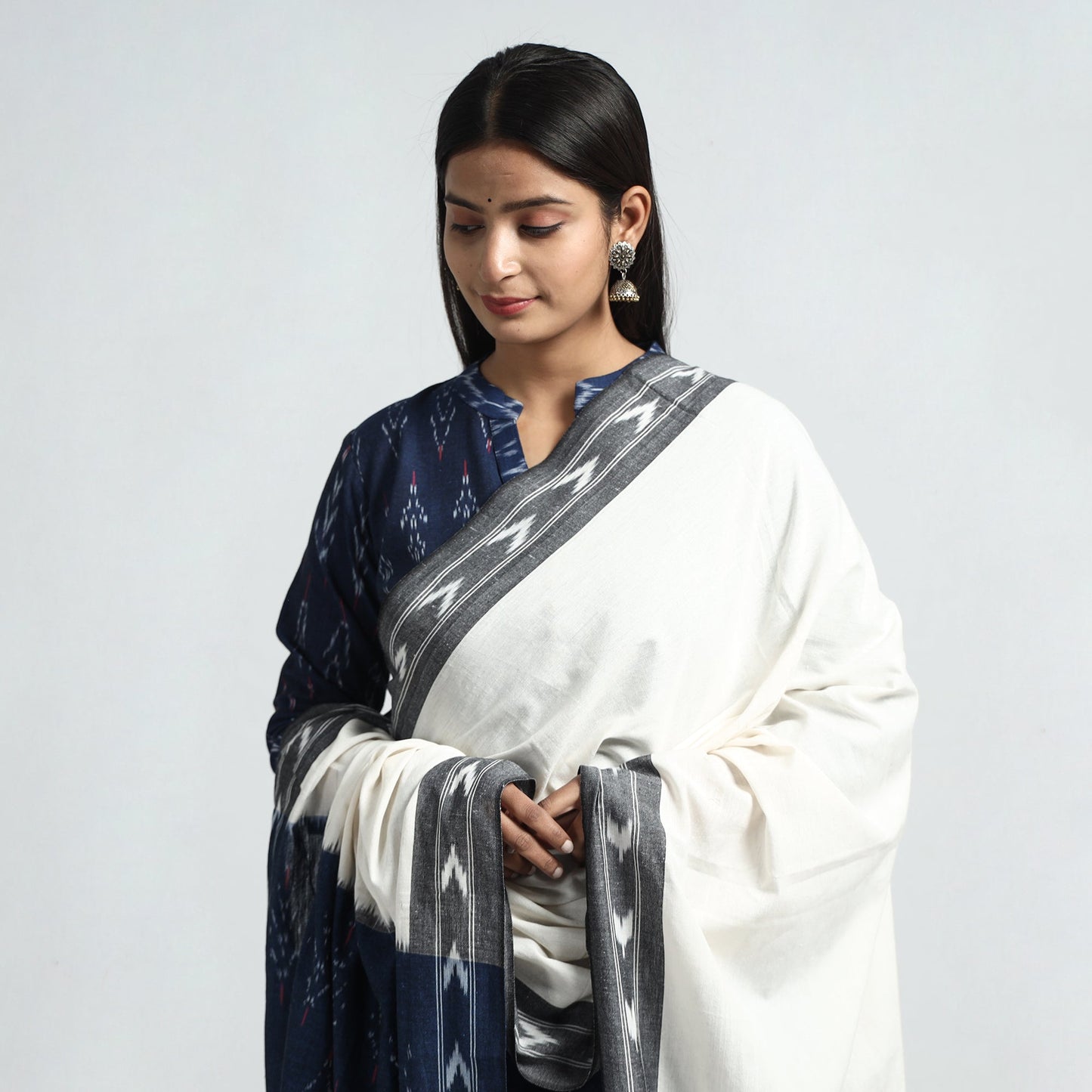 Navy blue - pochampally ikat weave cotton kurta