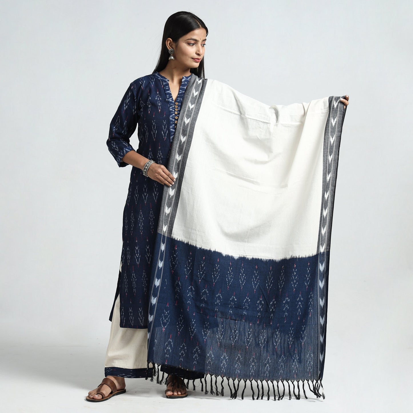 Navy blue - pochampally ikat weave cotton kurta