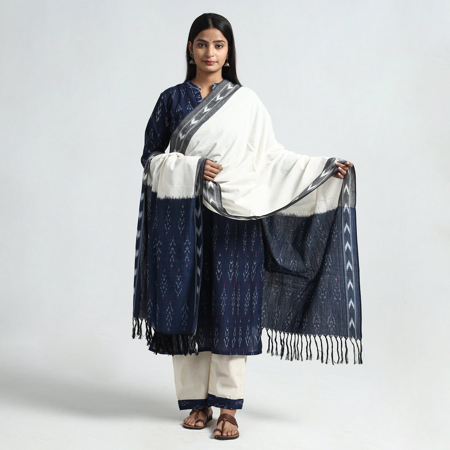 Navy blue - pochampally ikat weave cotton kurta