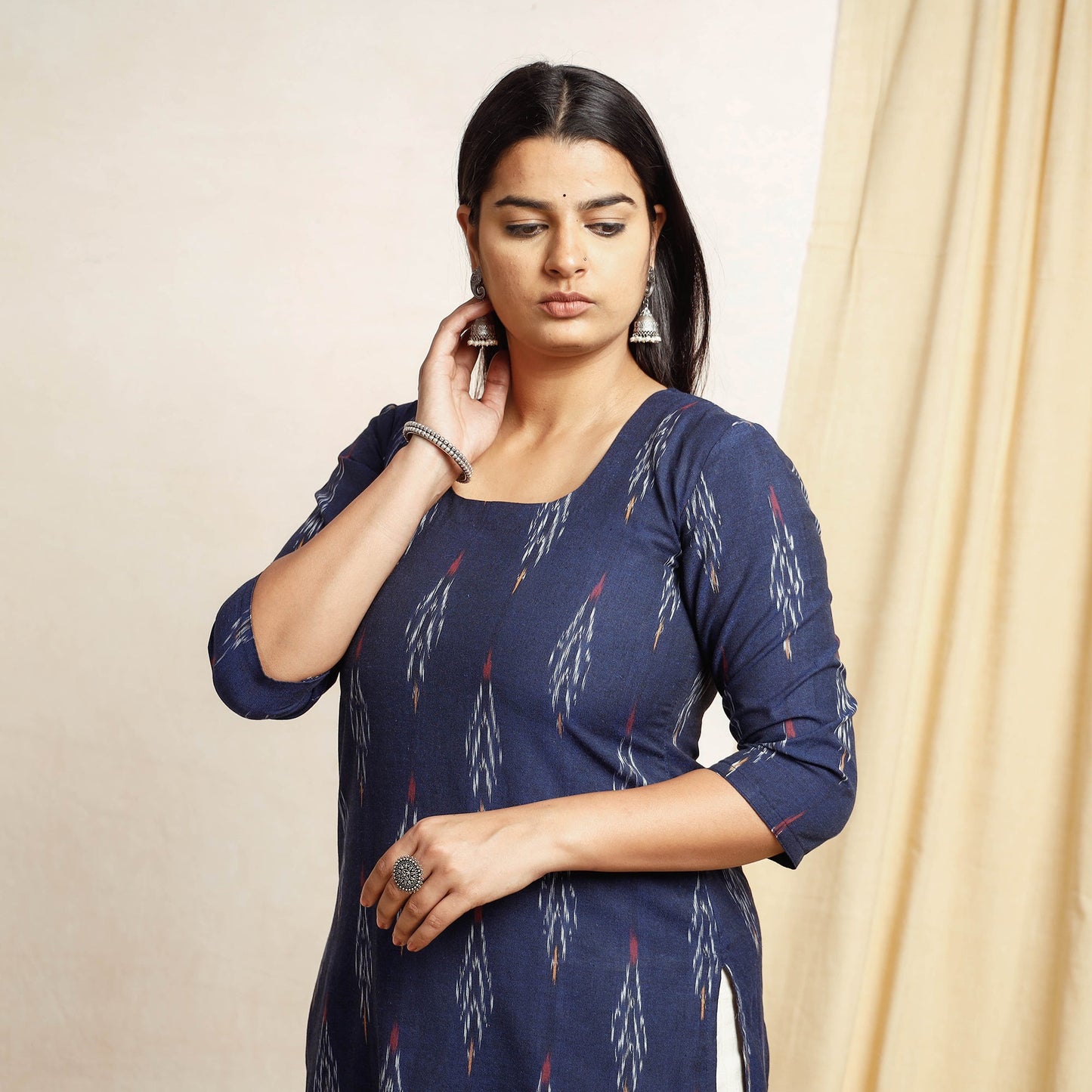  Pochampally Ikat Weave Cotton Long Kurta 