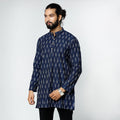 Navy blue - pochampally ikat weave cotton men short kurta